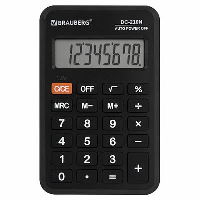 Калькулятор карманный BRAUBERG DC-210N (63×98 мм)8 разрядовчерный272953