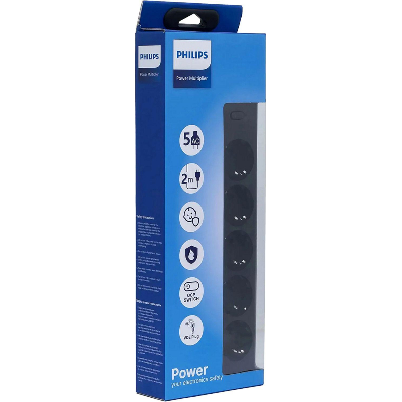 Сетевой фильтр Philips CHP2155BA/51 5р/2м, 10А, черный