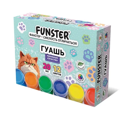 Гуашь, кросс-серия «КОШАЧЬИ ЛАПКИ», 12 цветов по 20 мл, FUNSTER (ФАНСТЕР)
