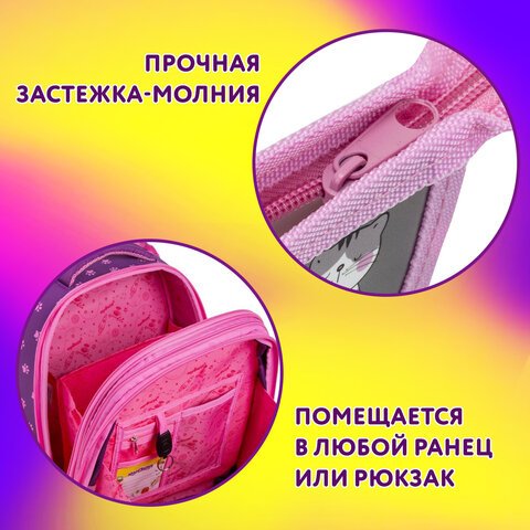 Папка для тетрадей ЮНЛАНДИЯ А4, 1 отделение, пластик, на молнии, «Sweet whiskers»