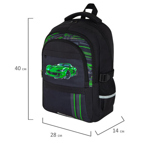 Рюкзак BRAUBERG VIBE, 2 отделения, 5 карманов, «Green car», 40×28х14 см