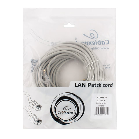 Кабель (патч-корд) UTP 5e категория, RJ-45, 10 м, CABLEXPERT, для подключения по локальной сети LAN