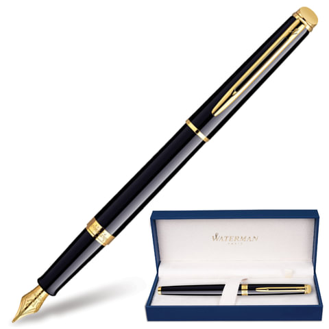 превью Ручка подарочная перьевая WATERMAN «Hemisphere Mars Black GT», черный лак, позолоченные детали, синяя, S0920610