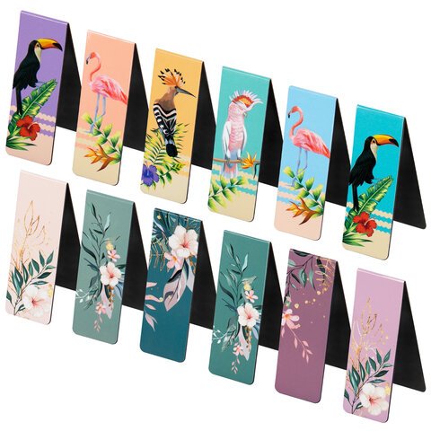 Закладки для книг МАГНИТНЫЕ, «TROPICS», набор 12 шт., 60×20 мм, BRAUBERG