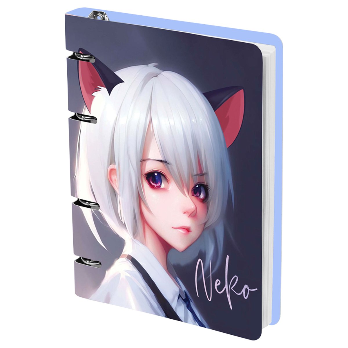 Тетрадь на кольцах А5, 100л., MESHU «Neko», картон, матовая ламинация, тиснение фольгой