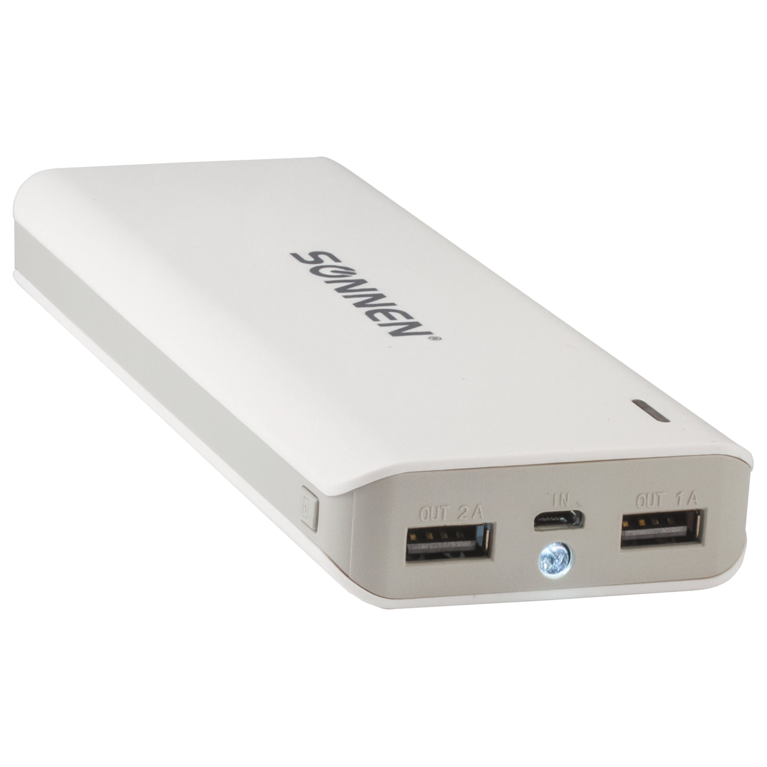 Аккумулятор внешний SONNEN POWERBANK V16, 15000 mAh, 2 USB, литий-ионный, фонарик, бело-серый