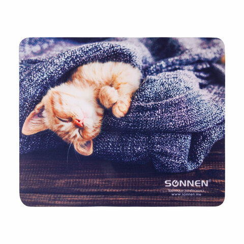 Коврик для мыши SONNEN «KITTEN», резина + ткань, 220×180х3 мм