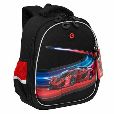 Ранец GRIZZLY анатомическая спинка, с бейджем, для мальчиков, RACER, 36×28х20 см