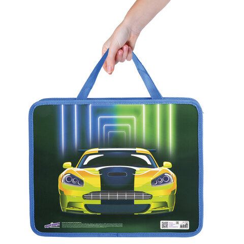Папка на молнии с ручками ЮНЛАНДИЯ А41 отделениепластикширина 80 мм«Neon car»270118