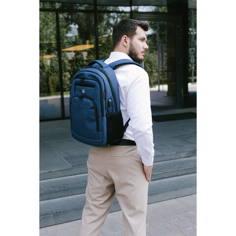 Рюкзак HEIKKI SECURE (ХЕЙКИ) универсальный, отделение для ноутбука, синий, 46×31x19 см