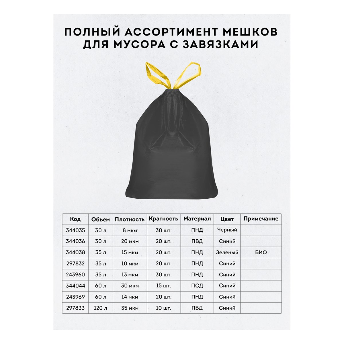 Мешки для мусора 30л OfficeClean ПНД, 50×60см, 8мкм, 30шт., черные, в рулоне, с завязками