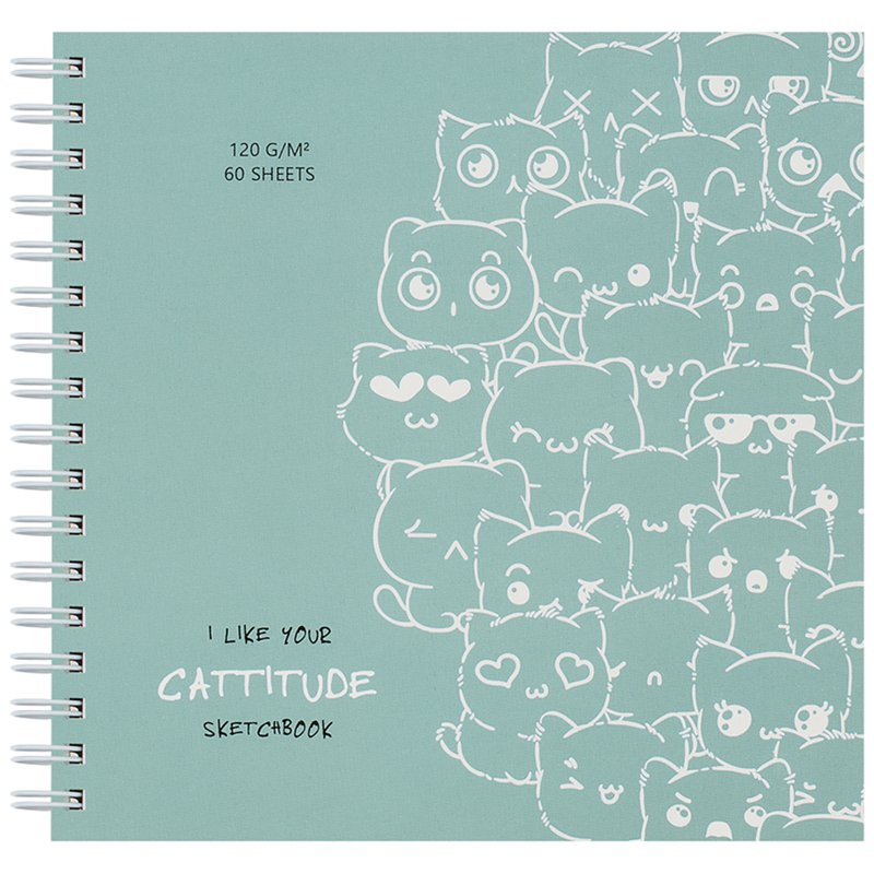 Скетчбук 60л. 150×150 на гребне MESHU «Cat wave», 120 г/м2