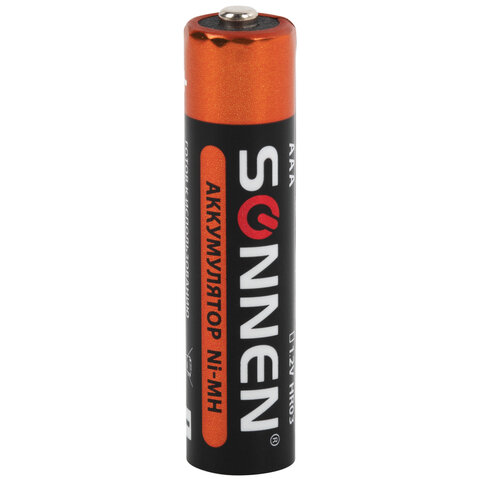 Батарейки аккумуляторные Ni-Mh мизинчиковые КОМПЛЕКТ 4 шт., AAA (HR03) 650 mAh, SONNEN