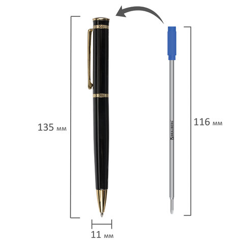Ручка бизнес-класса шариковая BRAUBERG «Perfect Black», корпус черный, узел 1 мм, линия письма 0.7 мм, синяя