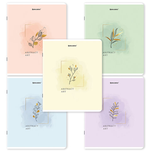 Тетради ДЭК А5 48 л. КОМПЛЕКТ 5 шт. BRAUBERGклеткаматовая ламинацияфольга«Pastel Art»404678