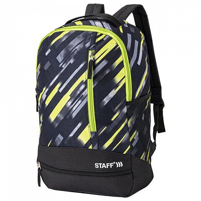 Рюкзак STAFF STRIKE универсальный, 3 кармана, черно-салатовый, 45×27х12 см