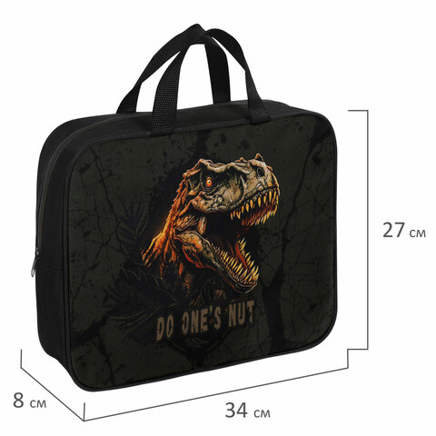Папка на молнии с ручками BRAUBERG А4, 1 отделение, полиэстер, 80 мм, «Dino attack»
