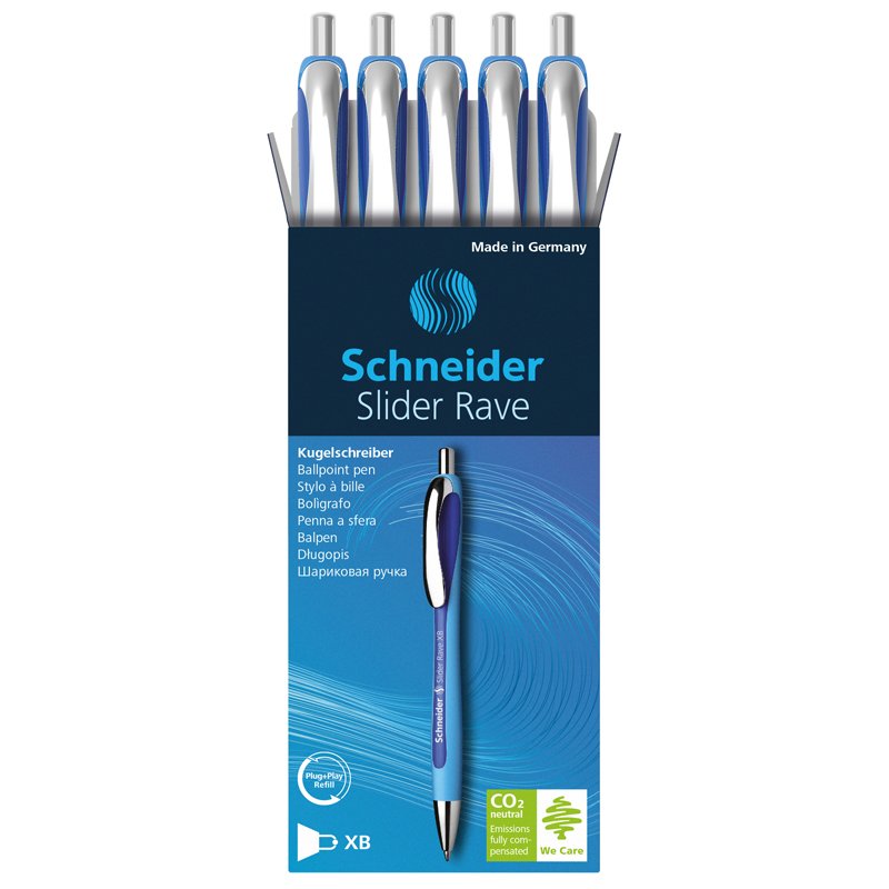 Ручка шариковая автоматическая Schneider «Slider Rave» синяя, 1.4мм
