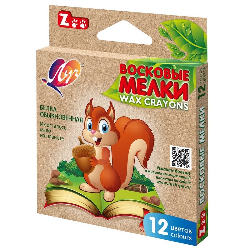Мелки восковые Луч ZOO 12 цветов шестигранные