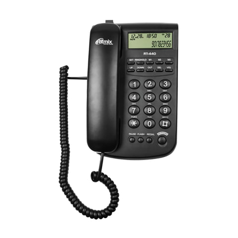 Телефон RITMIX RT-440 black, АОН, спикерфон, быстрый набор 3 номеров, автодозвон, дата, время, черный