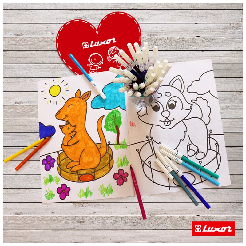 Фломастеры Luxor «Coloring», 12цв., смываемые, картон, европодвес