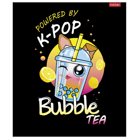 Тетрадь А5, 48 л., HATBER скоба, клетка, глянцевая ламинация, «Bubble tea» (микс в спайке), 089457