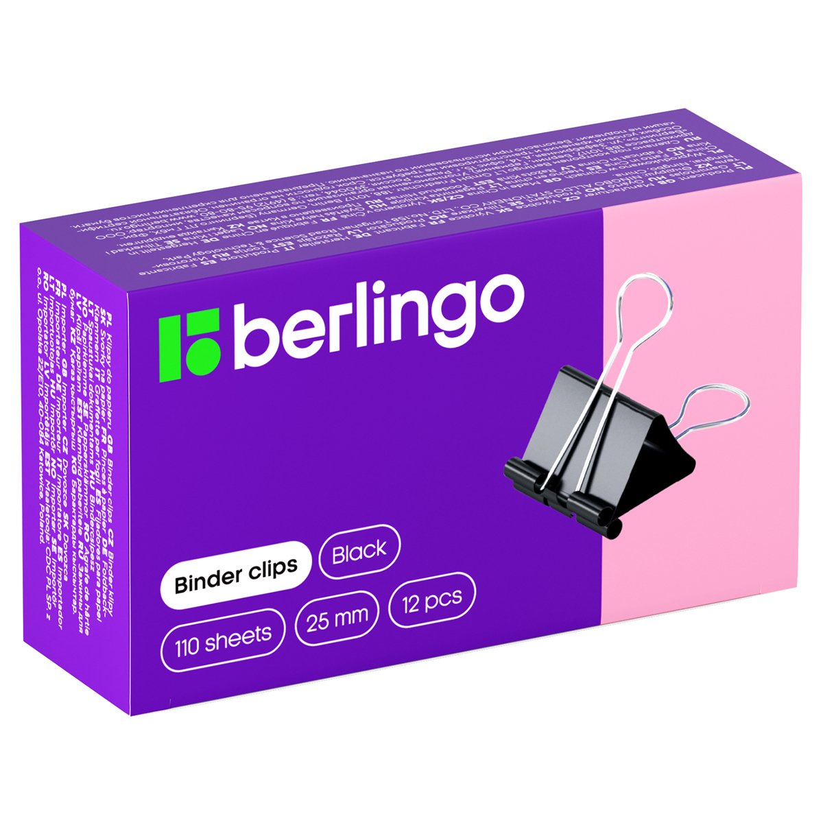 превью Зажимы для бумаг 25мм, Berlingo, 12шт., черные, картонная коробка