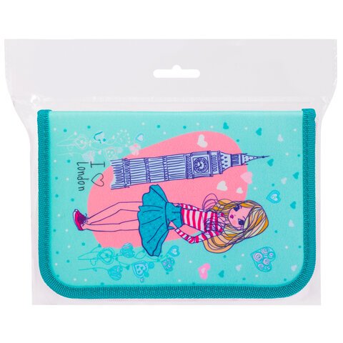 Пенал без наполнения BRAUBERG, 1 отделение, 1 откидная планка, ткань, 20×14 см, «Girl», 229283