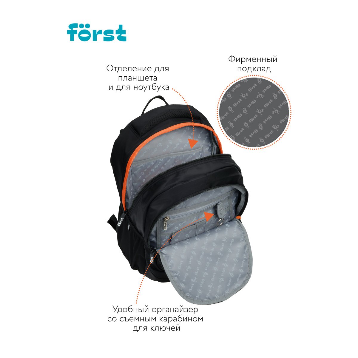Рюкзак Först F-Trend «Moving» 40×29×18 см, 2 отделения, 3 кармана, эргономичная спинка