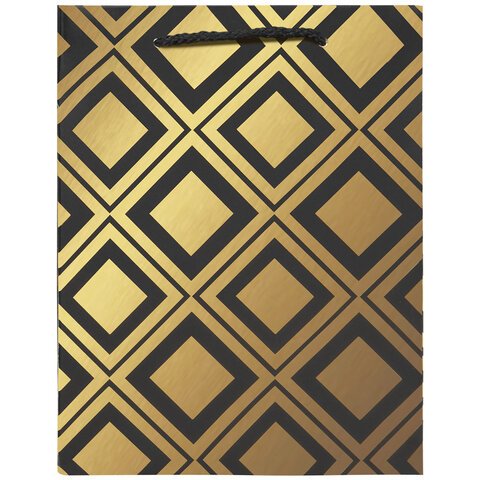 Пакет подарочный 17.8×9.8×22.9 см ЗОЛОТАЯ СКАЗКА «Gold Luxury», тиснение фольгой, черный