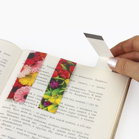 Закладки для книг с магнитом ЦВЕТЫ, набор 6 шт., блестки, 25×196 мм, ЮНЛАНДИЯ
