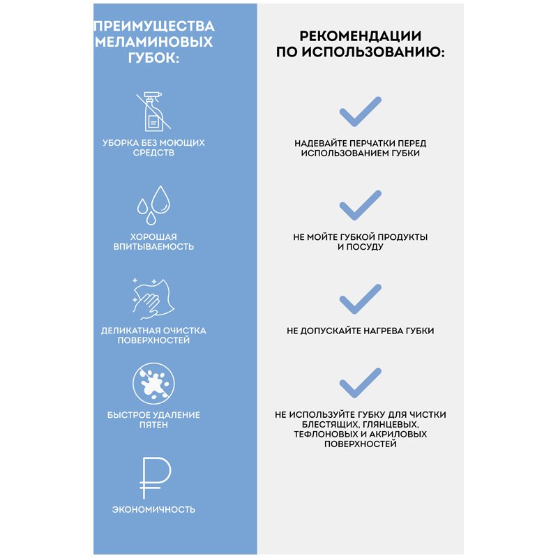 Губка-ластик OfficeClean, меламиновая, для деликатной очистки, 10×6×3см, 3шт. 
