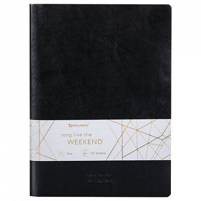 Тетрадь 60 л. в линию обложка гладкий кожзам, сшивка, B5 (179×250мм), ЧЕРНЫЙ, BRAUBERG VIVA