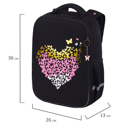 Ранец BRAUBERG LIGHT, 1 отделение, с брелоком, «Shining heart», фольгированная печать, 36×26х13 см