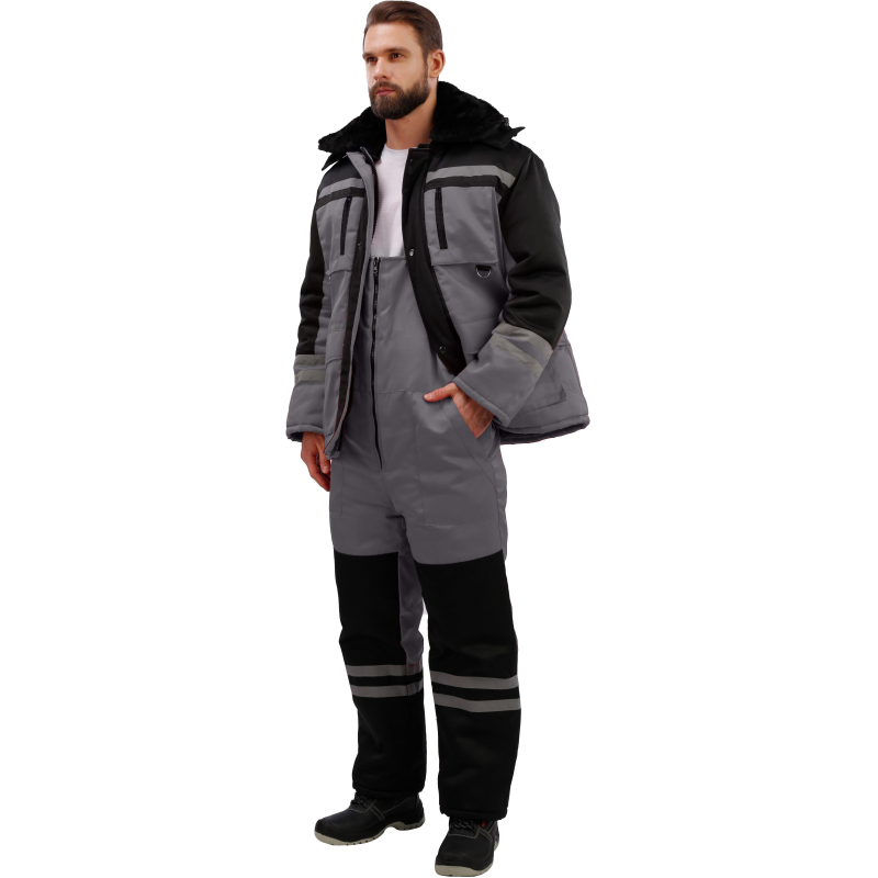 Костюм рабочий зимний муж з03-КПК сер/черн (р.44-46)158-165