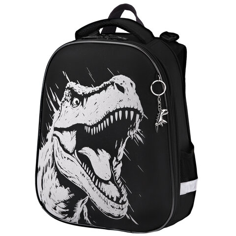 Ранец BRAUBERG SHINY, 2 отделения, с брелком, Scary dino, СВЕТЯЩИЙСЯ РИСУНОК, 38×28х14 см