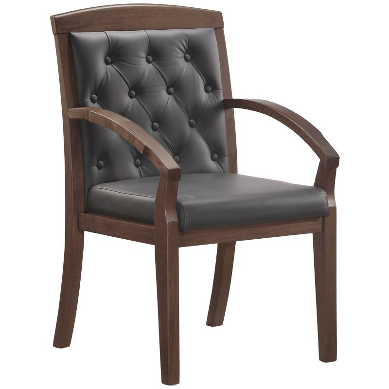 Конференц-стул Echair-422 KR (рециклированная кожа черная, дерево темный орех)
