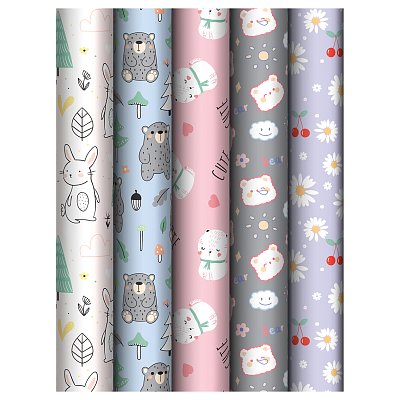 Упаковочная бумага глянц. 70×100см, MESHU «Сute friends», 80 г/м2, ассорти, 5 дизайнов