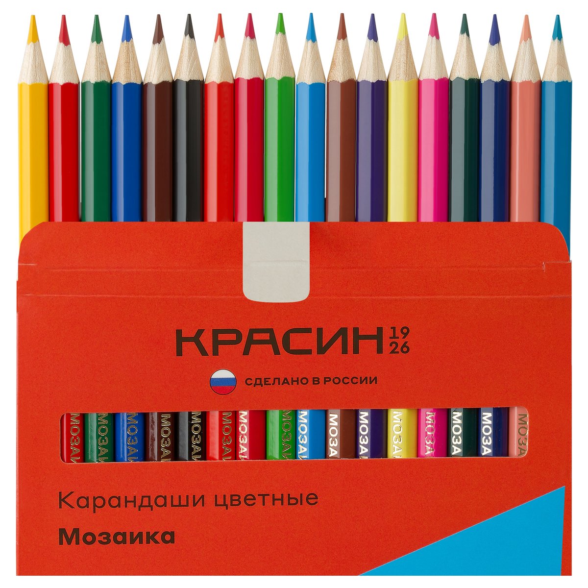 Карандаши цветные Красин «Мозаика», 18цв., шестигран., заточен., картон, европодвес