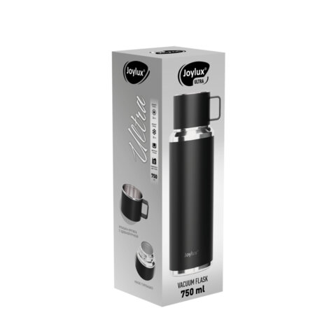 Термос 0.75 л JOYLUX (ДЖОЙЛЮКС) ULTRA, нержавеющая сталь SUS316, крышка/кружка, питейник, сито, черный матовый
