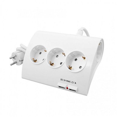 Сетевой фильтр Старт, 5 розеток, 2 USB порта output 2.1А, 16А, 1.5м, белый