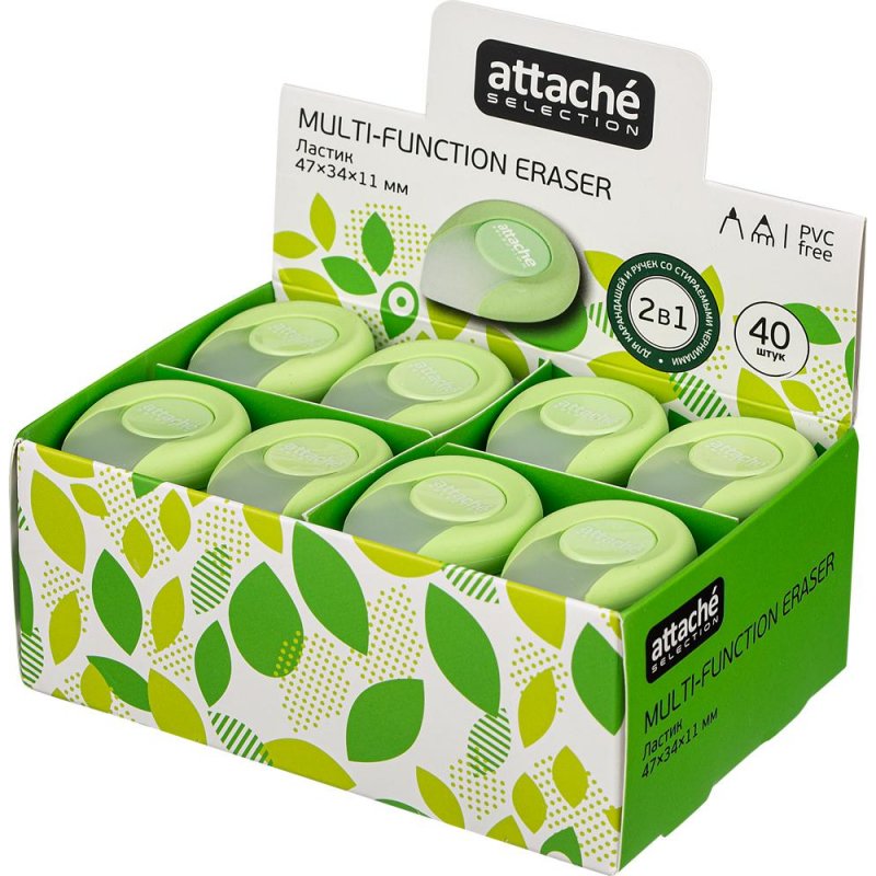 Ластик Attache Selection 2 в 1 с пластиковым держателем 47×34×11 мм