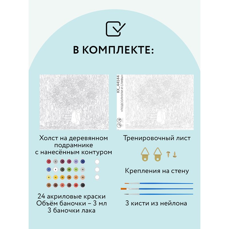Картина по номерам на холсте ТРИ СОВЫ «Подсолнухи и сливы», 40×50, с акриловыми красками и кистями