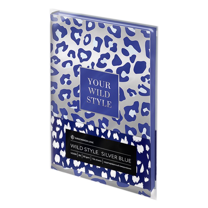 Ежедневник недат. B6, 136л, кожзам, Greenwich Line «Vision. Wild style. Silver blue», тон. бл., цв. срез