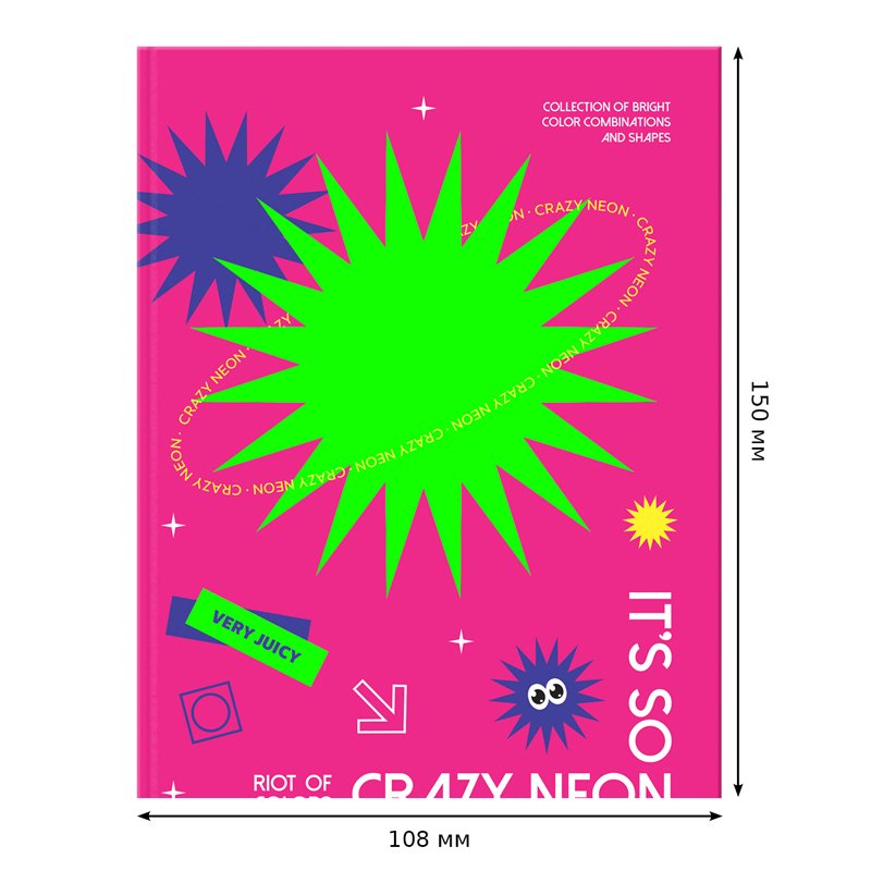 Бизнес-блокнот А6, 64л., ЛАЙТ, BG «Crazy neon», глянцевая ламинация, неоновая краска