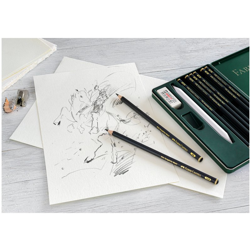 Набор карандашей ч/г матовых Faber-Castell «Pitt Graphite Matt» HB, 2B, 4B, 6B, 8B, 10B, 12B, 14B, заточ, ластик, метал. точилка, растушевка, метал. кор