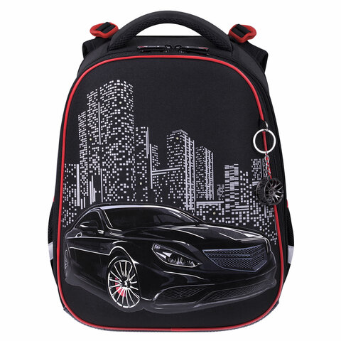 Ранец BRAUBERG PREMIUM, 2 отделения, с брелком, «City car», LED ЛАМПОЧКИ, 38×29х16 см