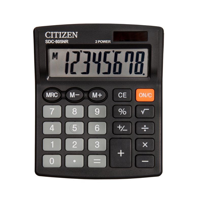 Калькулятор настольный Citizen SDC-805NR, 8 разр., двойное питание, 105×120×21мм, черный