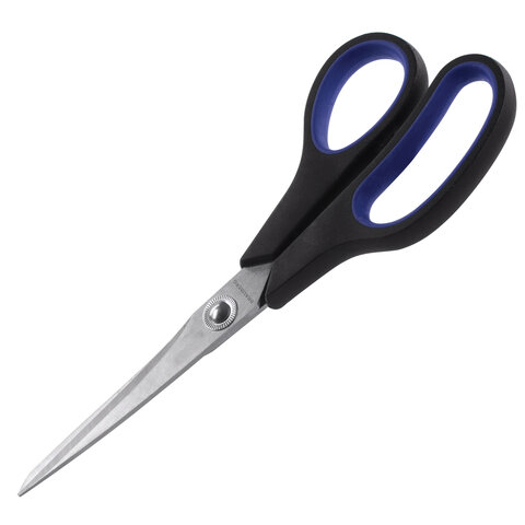 Ножницы BRAUBERG «Soft Grip», 216 мм, резиновые вставки, серо-зеленые, 3-х сторонняя заточка, карт. уп с подв