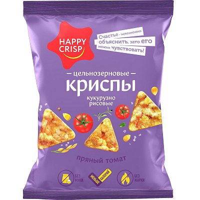 Чипсы Happy Corn цельно кукурузно рисовые, пряный томат, без жарки 50гx18ш/УП